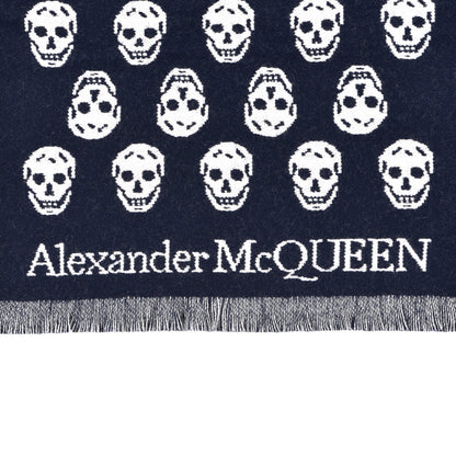 Alexander McQueen Wool Reversible Upside Down Skull Scarf Navy White 4 of 5