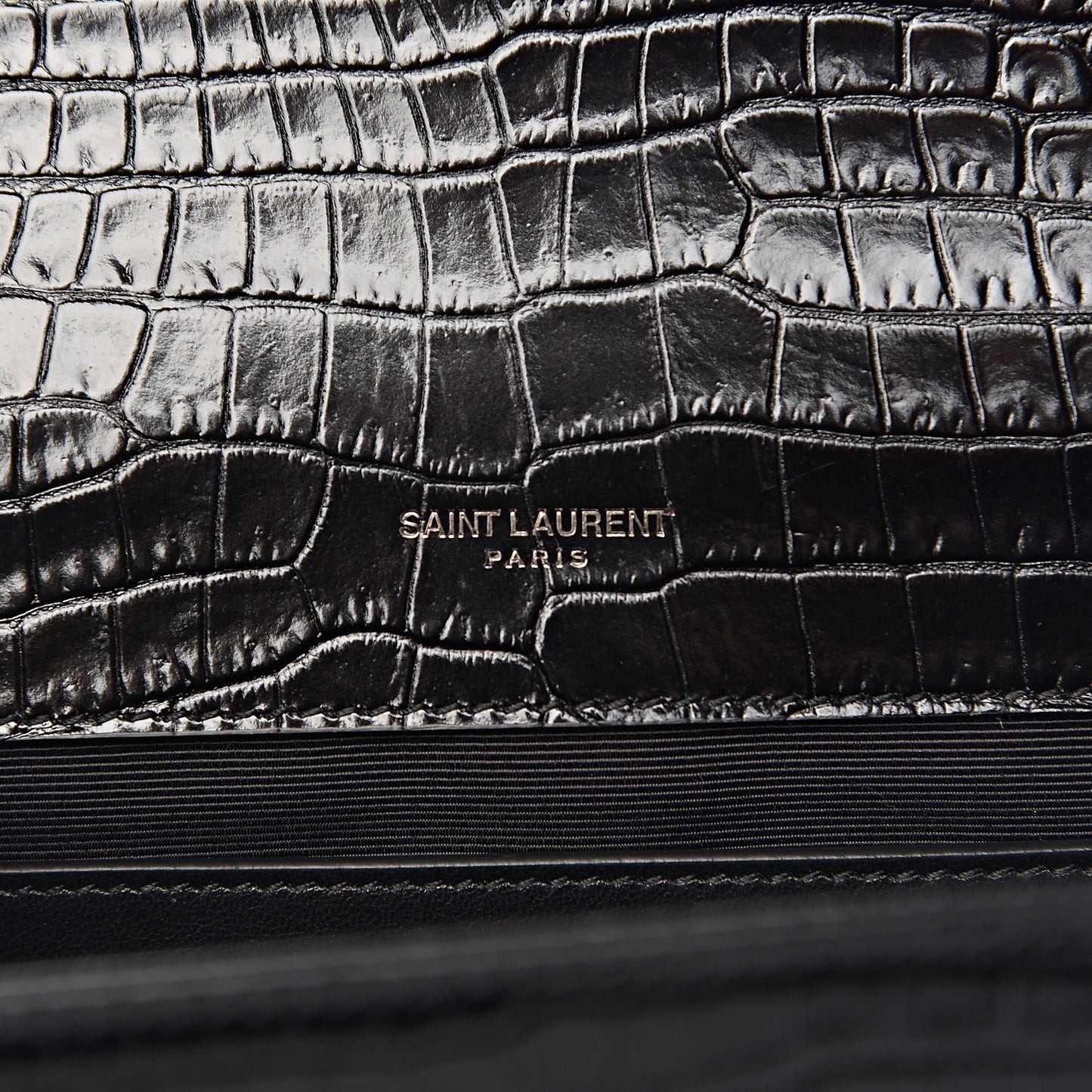 Calfskin Crocodile Embossed Medium Monogram Envelope Chain Shoulder Bag Black