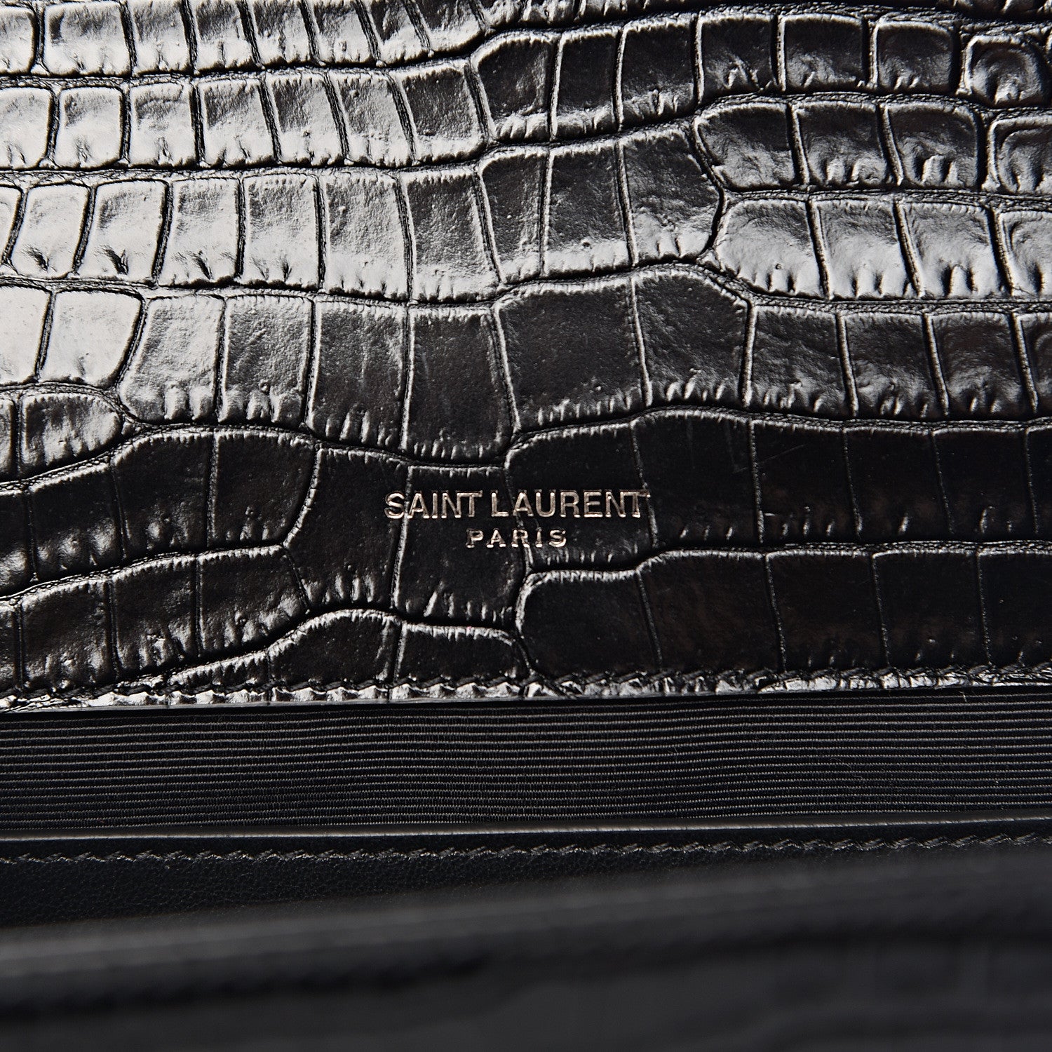 Saint Laurent Calfskin Crocodile Embossed Medium Monogram Envelope Chain Shoulder Bag Black 6 of 10