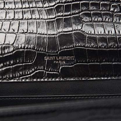 Saint Laurent Calfskin Crocodile Embossed Medium Monogram Envelope Chain Shoulder Bag Black 6 of 10