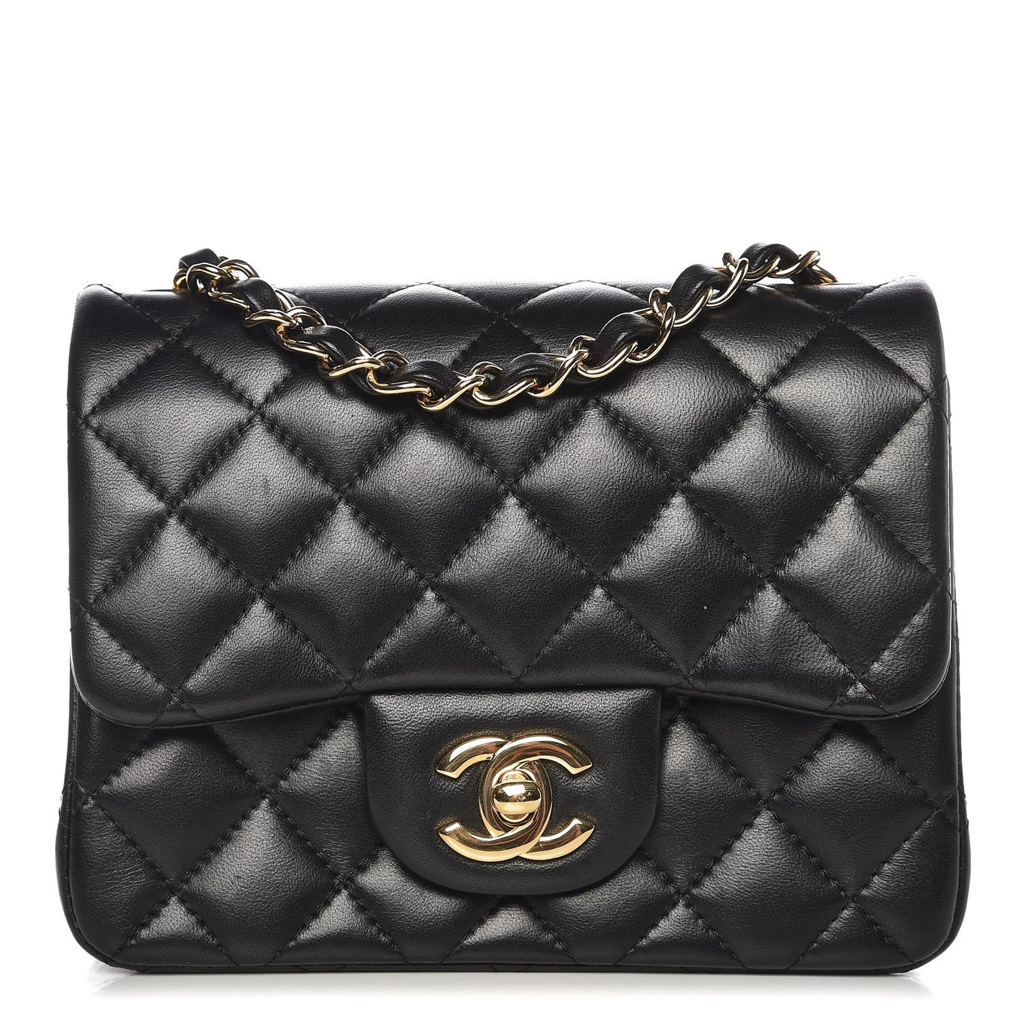 Lambskin Quilted Mini Square Flap Black