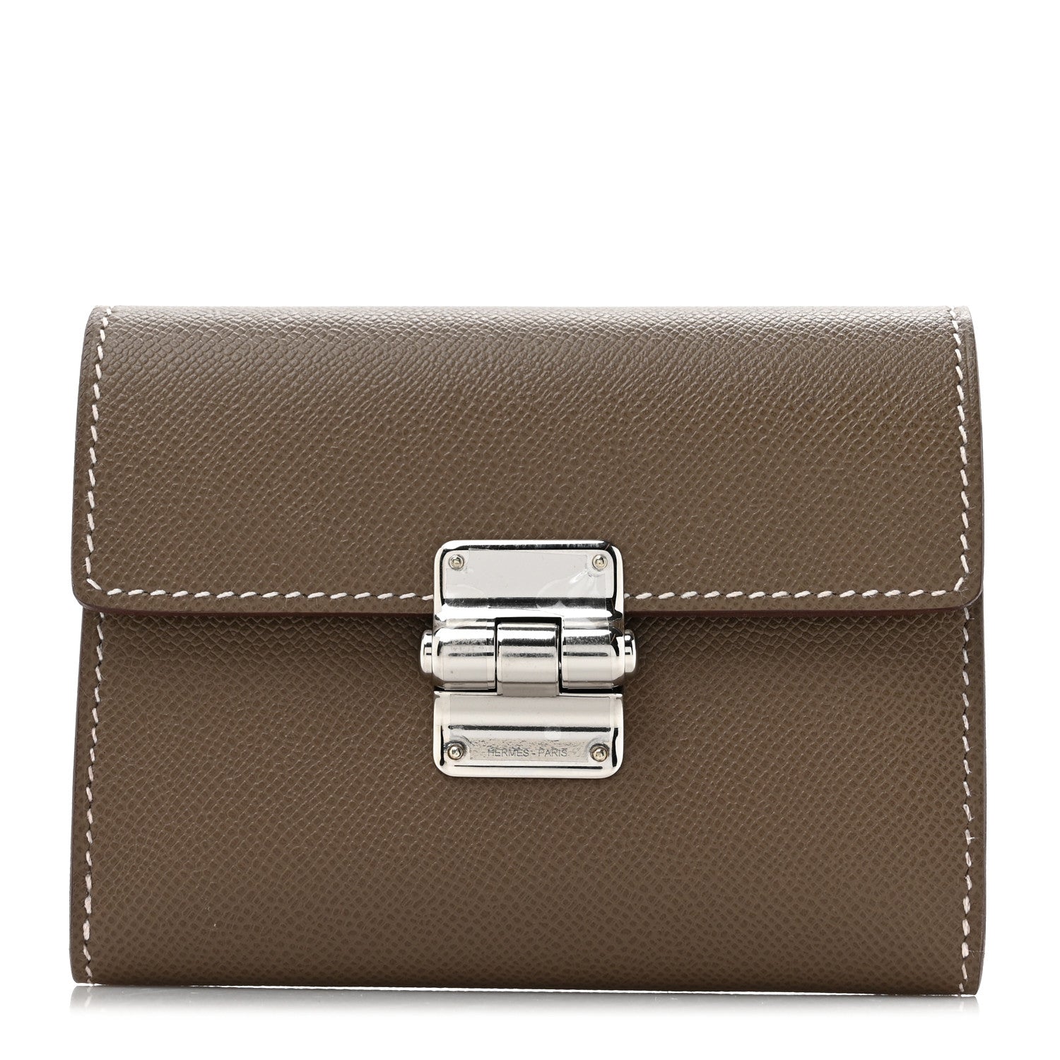 Hermes Madame Calfskin Charniere Compact Wallet Etoupe 1 of 7