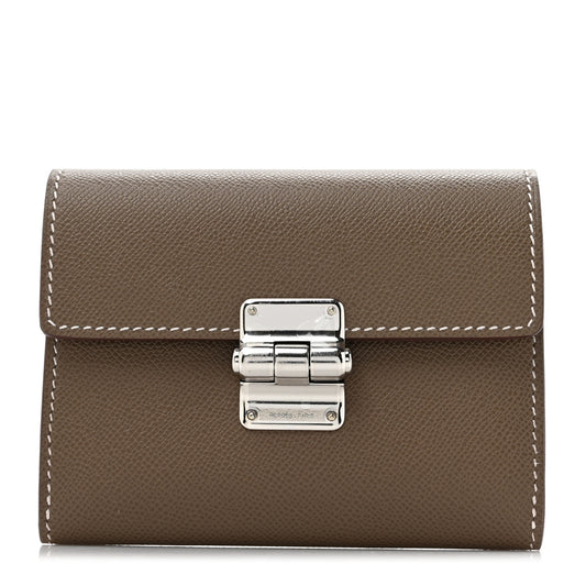 Madame Calfskin Charniere Compact Wallet Etoupe