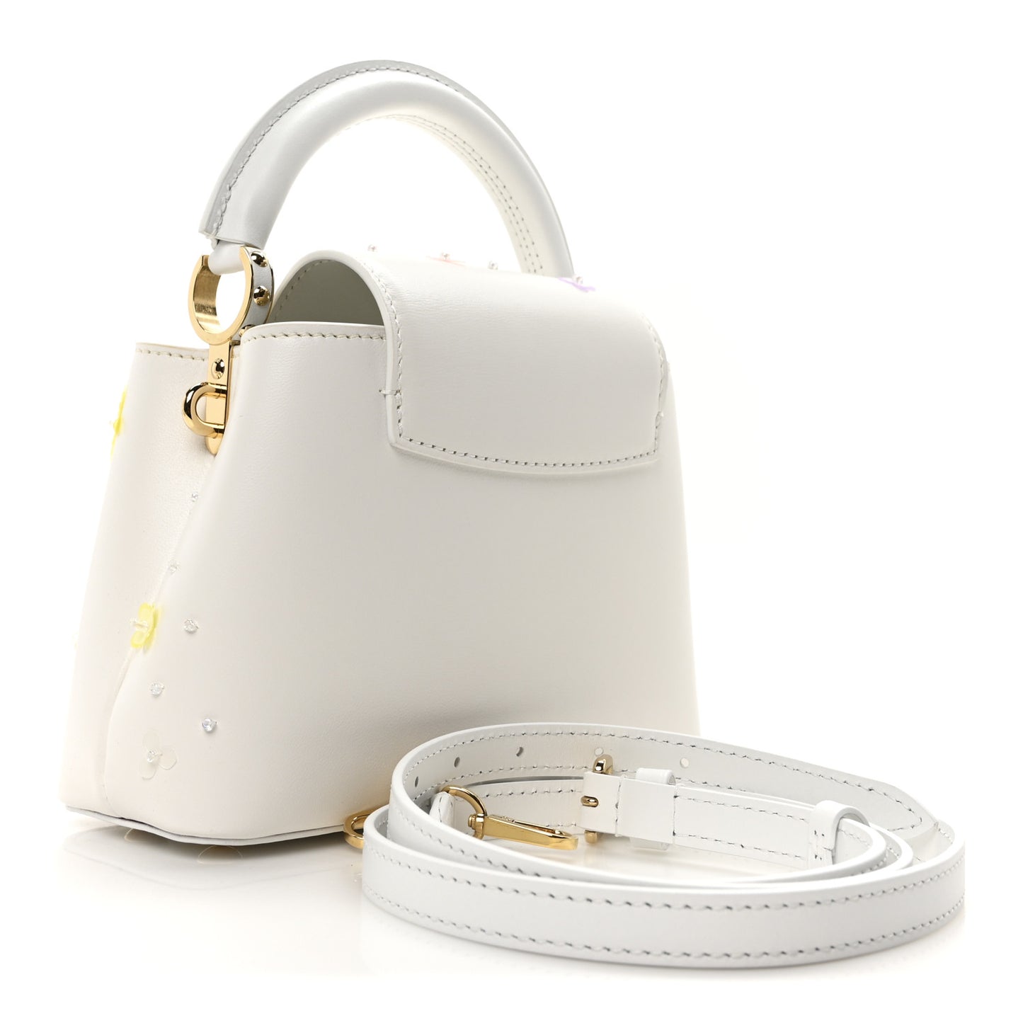 Calfskin Sequins Bubbly Floral Mini Capucines Optic White