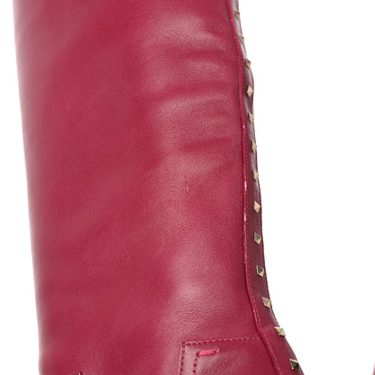 Valentino Garavani Calfskin Rockstud Tall Boots 37 Red 14 of 15