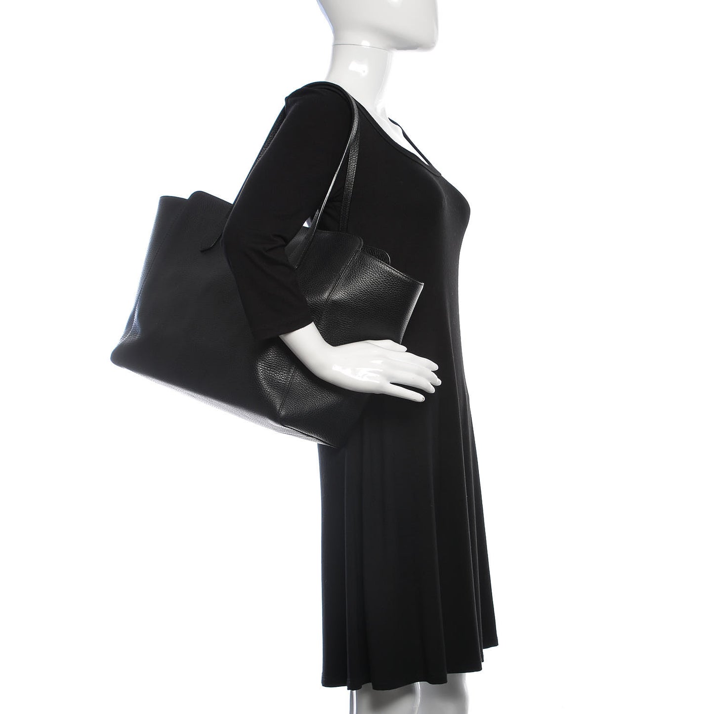 Pebbled Calfskin Medium Swing Tote Black