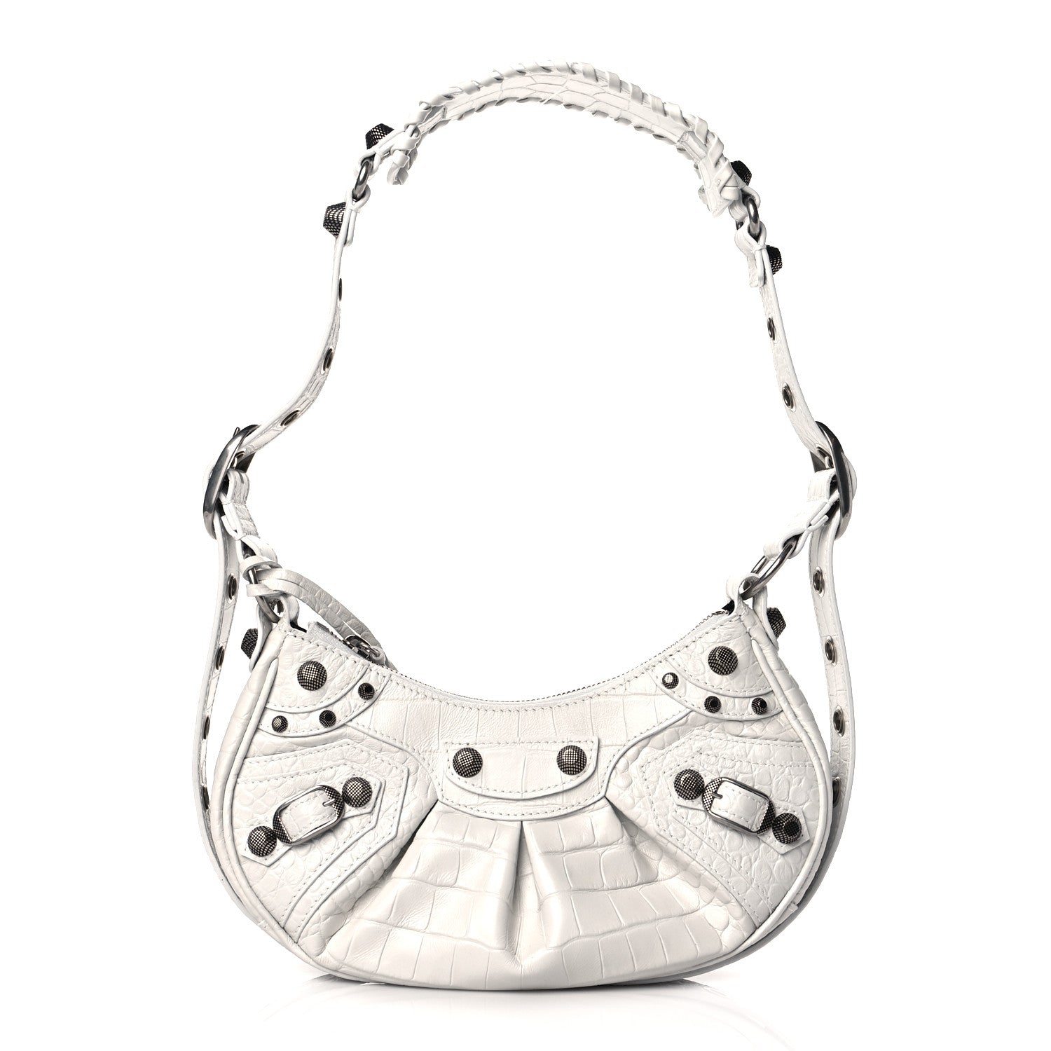 Balenciaga Extra Supple Calfskin Crocodile Embossed Le Cagole Shoulder Bag XS White 2 of 10