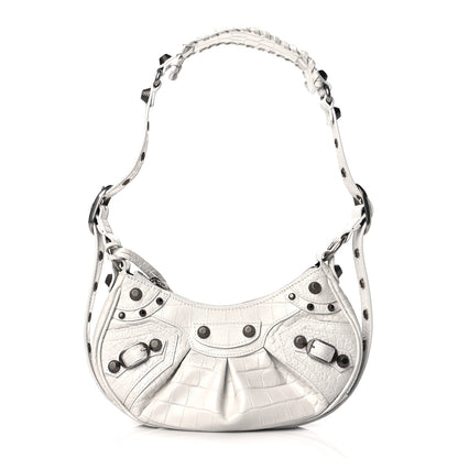 Balenciaga Extra Supple Calfskin Crocodile Embossed Le Cagole Shoulder Bag XS White 2 of 10
