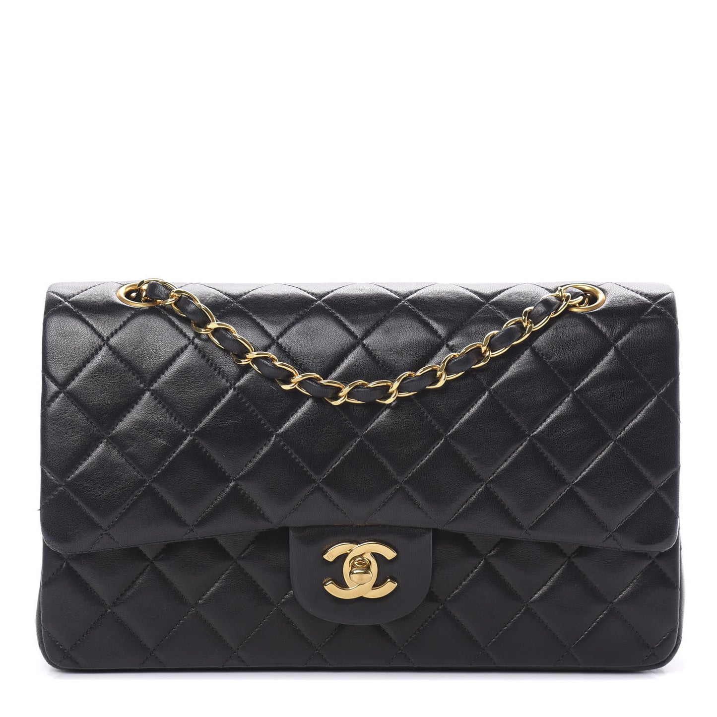Lambskin Quilted Medium Double Flap Black
