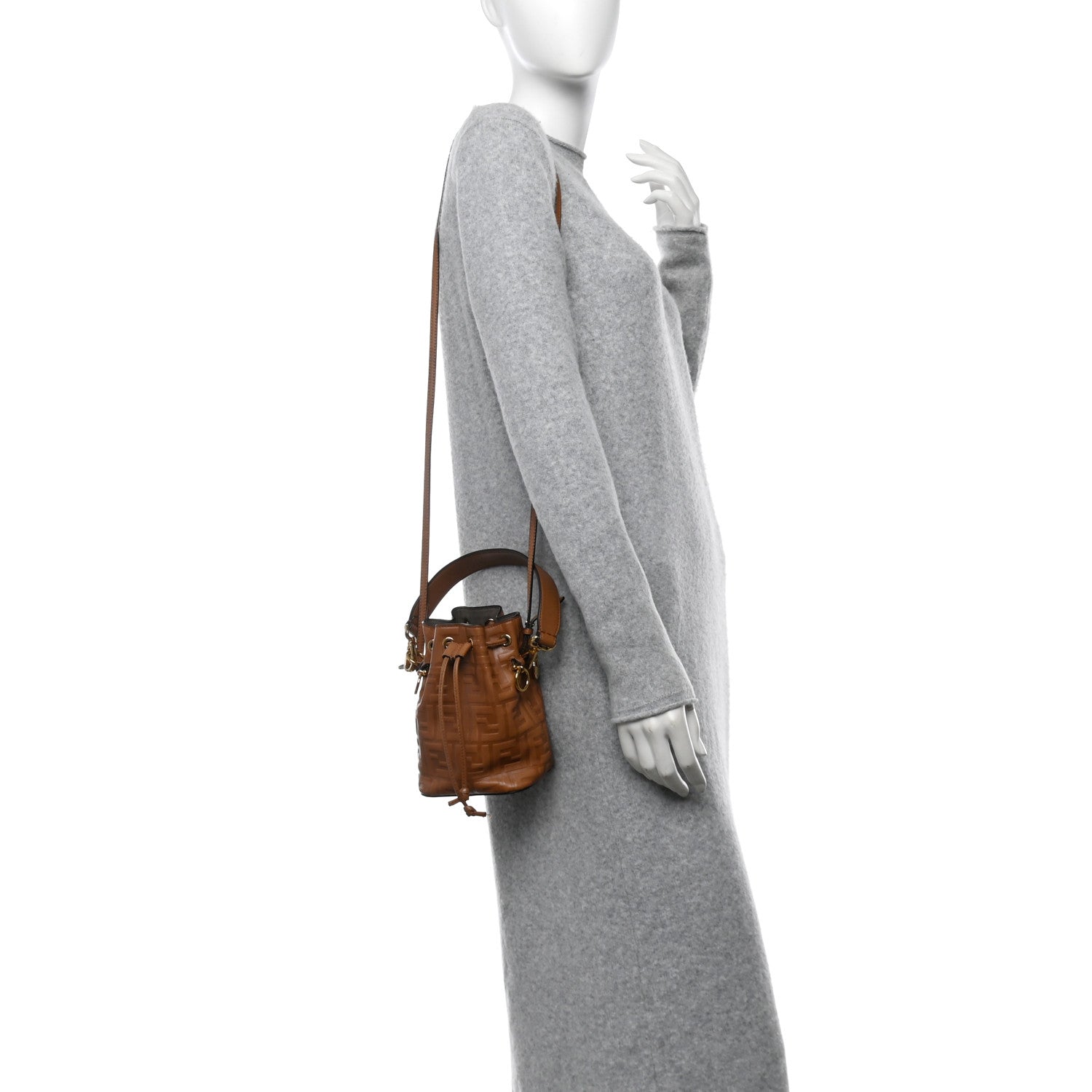 Fendi Vitello Cristallo Nature F is Fendi FF 1974 Embossed Mini Mon Tresor Bucket Bag Cuoio 2 of 14