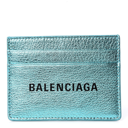 Balenciaga Metallic Goatskin Logo Everyday Multi Card Case Turquoise Black 1 of 9