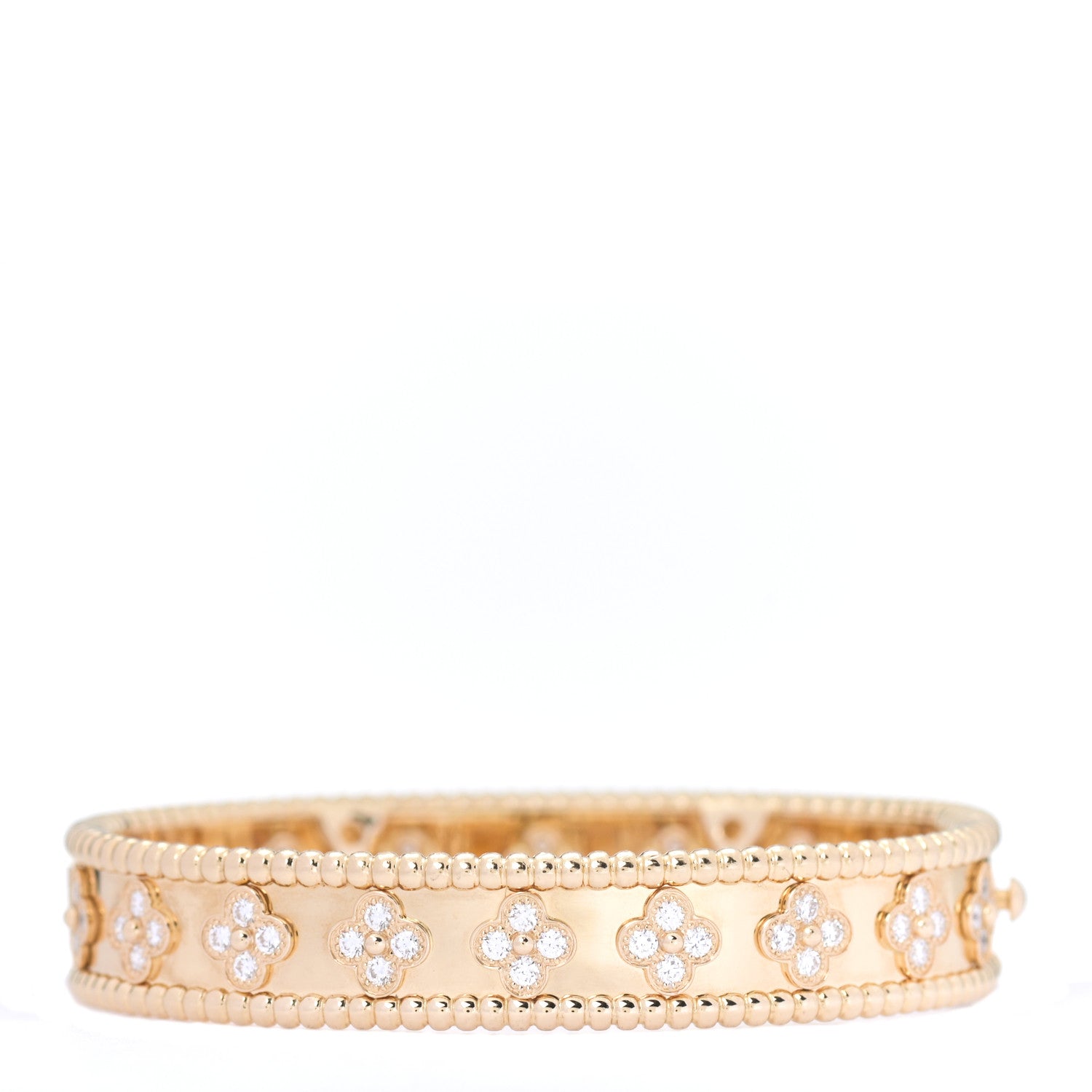 Van Cleef & Arpels 18K Yellow Gold Diamond Perlee Clovers Bangle Bracelet XS 3 of 5