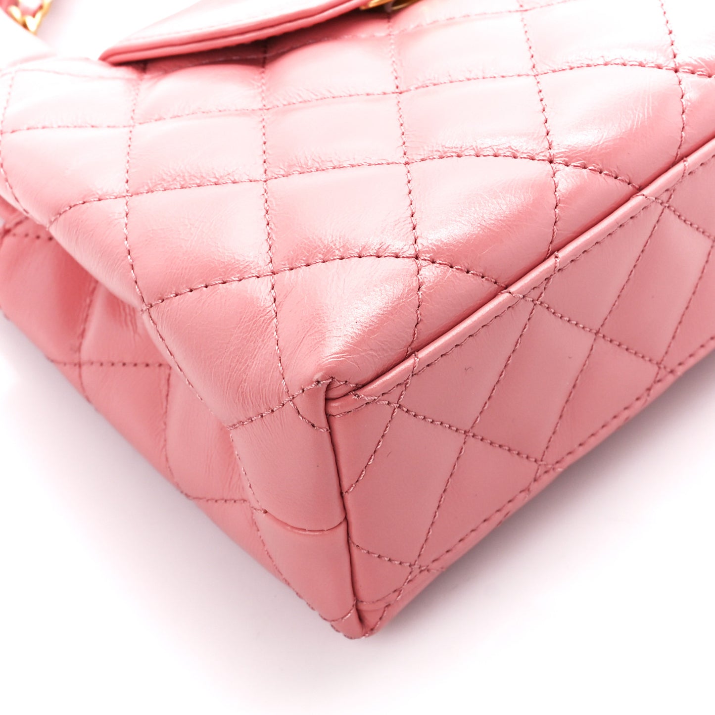 Shiny Aged Calfskin Quilted Nano Kelly Shopper Coral Pink