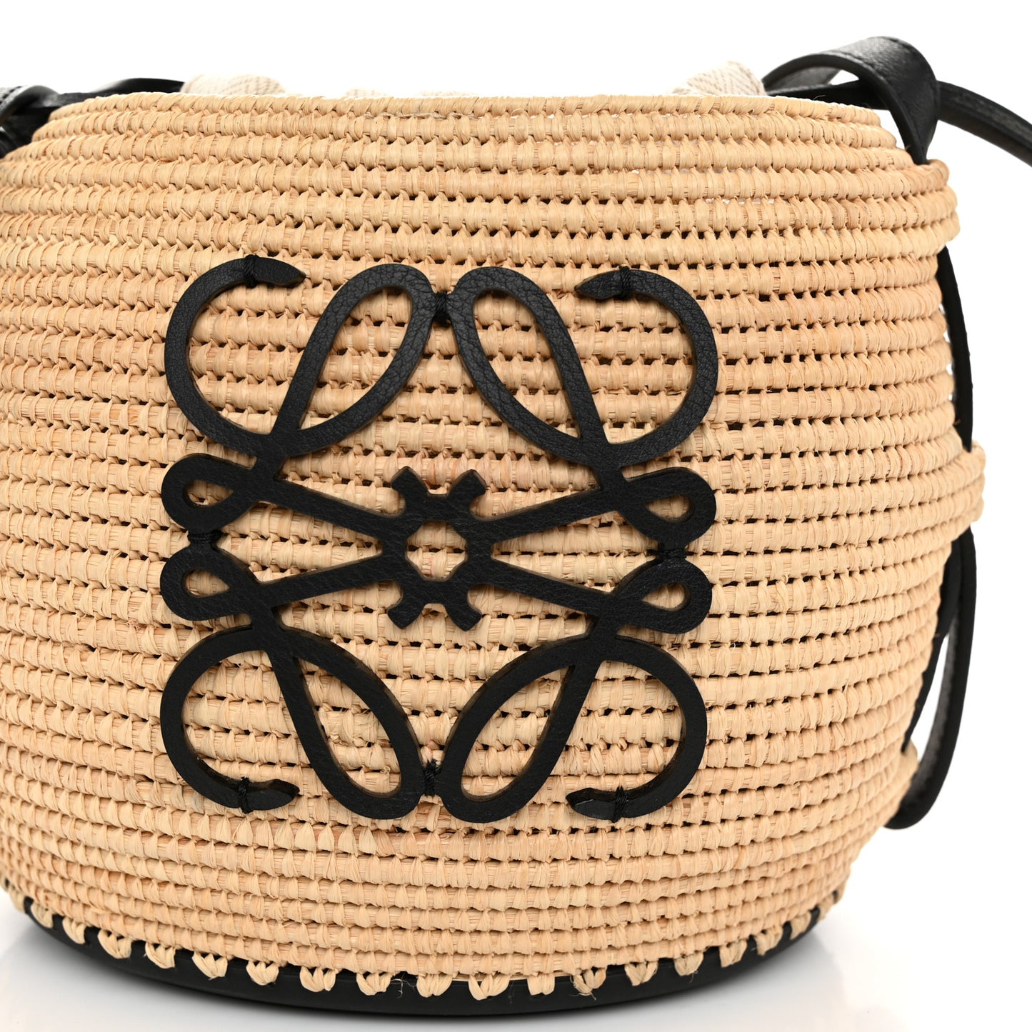 X PAULA'S IBIZA Raffia Calfskin Beehive Basket Tote Bag Natural Black