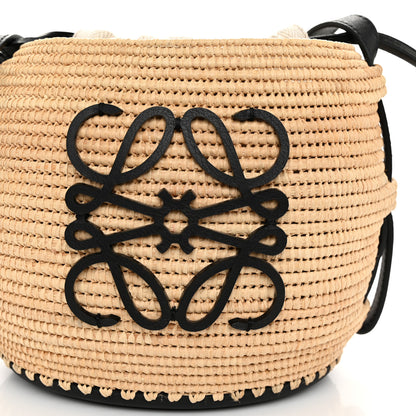 Loewe X PAULA'S IBIZA Raffia Calfskin Beehive Basket Tote Bag Natural Black 7 of 10