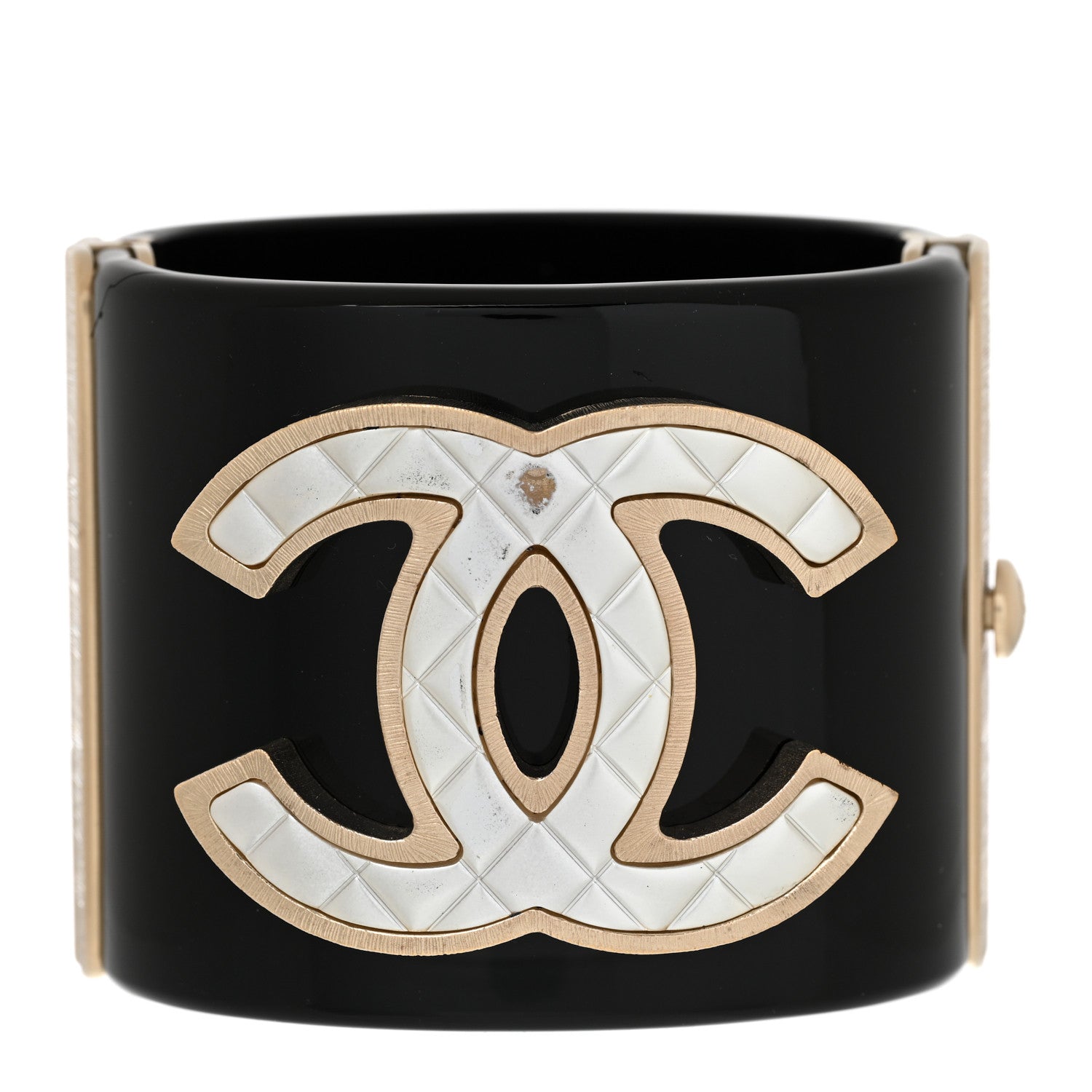 Chanel Resin Quilted CC Cuff Black Gold 1 of 8