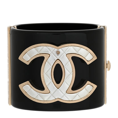 Chanel Resin Quilted CC Cuff Black Gold 1 of 8