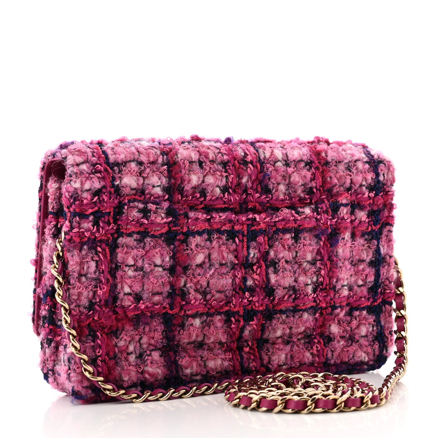 Tweed Quilted Wallet On Chain WOC Fuchsia Purple