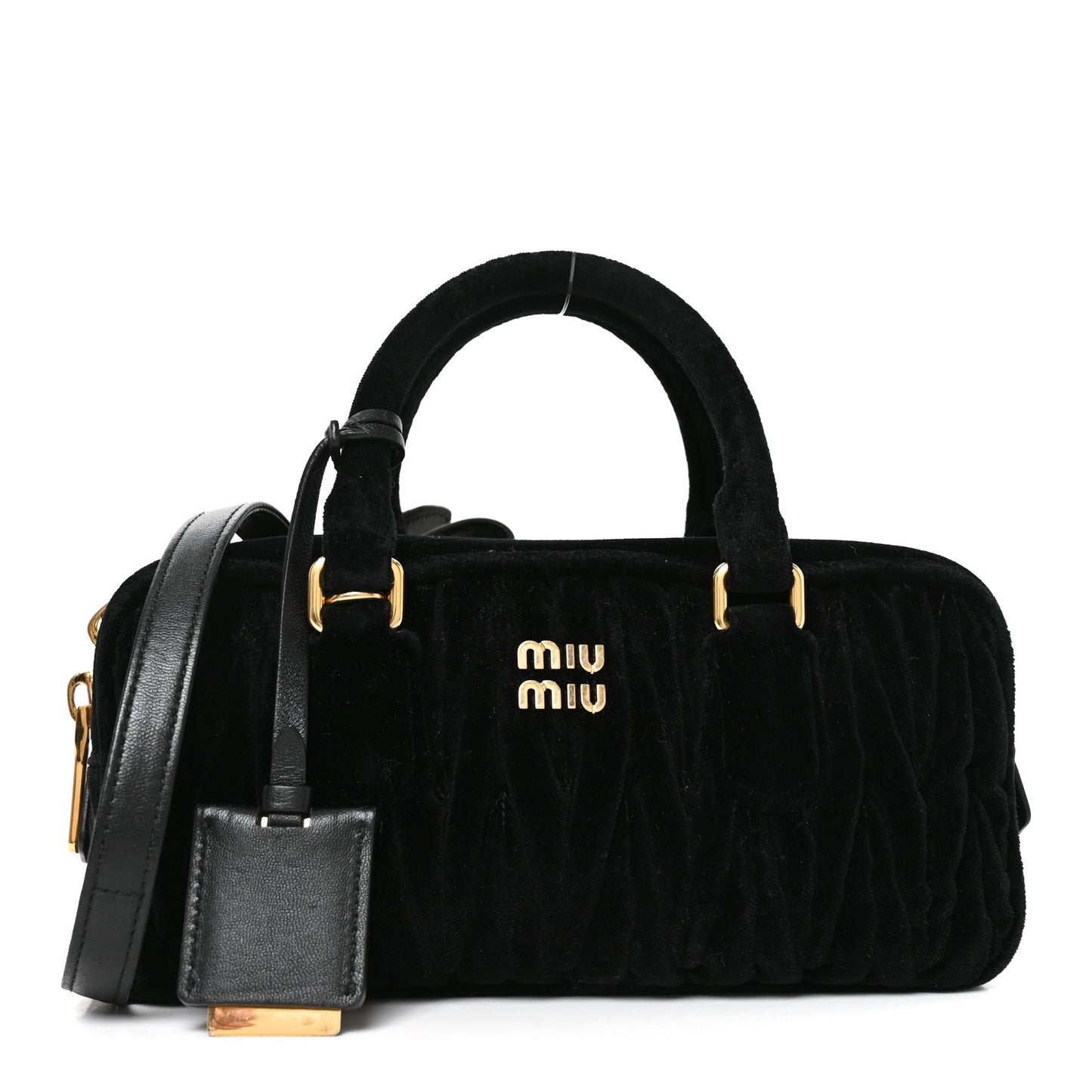 Velvet Matelasse Regular Arcadie Top Handle Bag Black