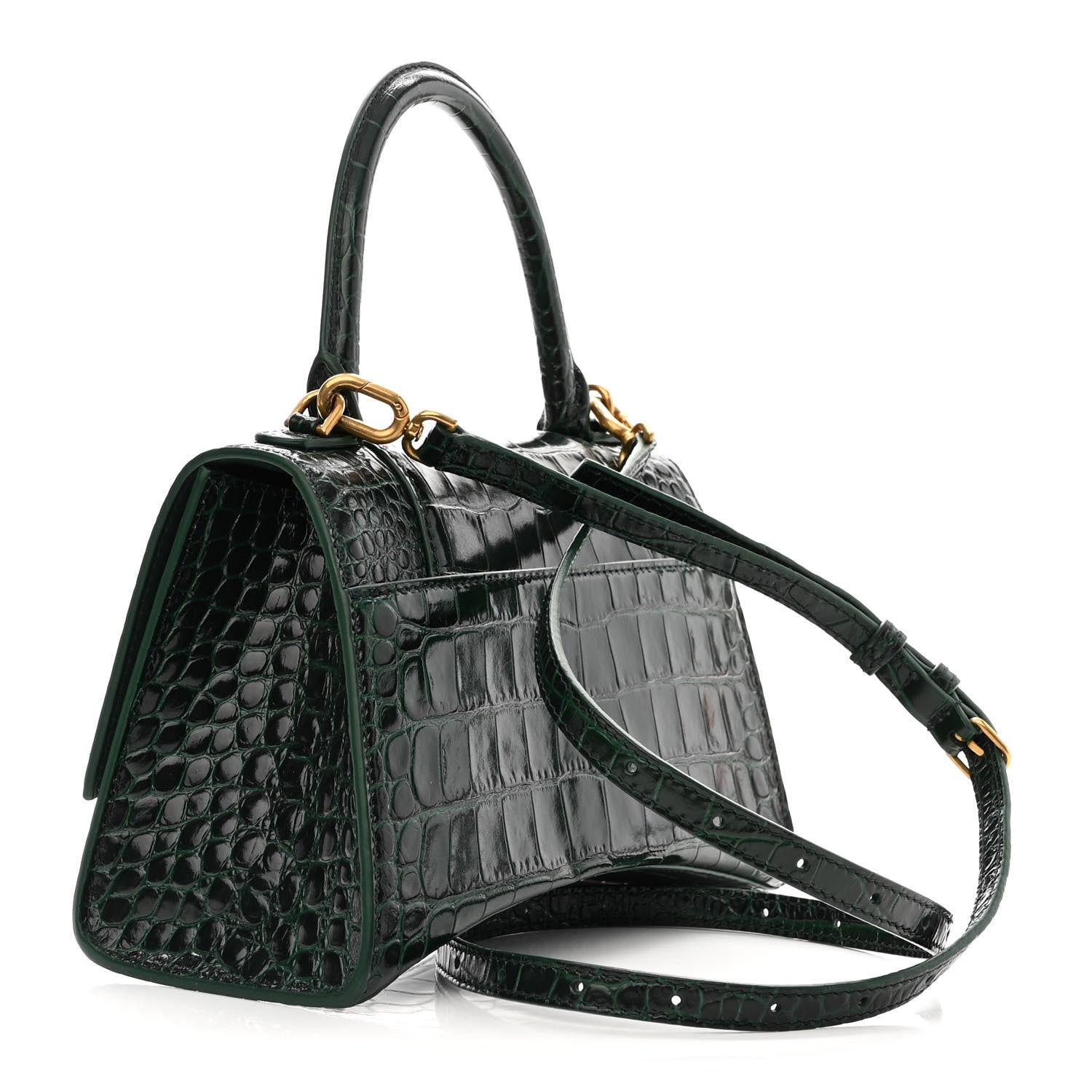 Balenciaga Shiny Calfskin Crocodile Embossed Small Hourglass Top Handle Bag Forest Green 3 of 9