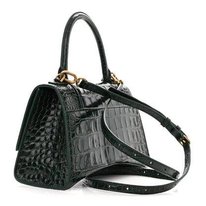 Balenciaga Shiny Calfskin Crocodile Embossed Small Hourglass Top Handle Bag Forest Green 3 of 9