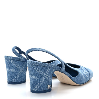 Chanel Denim Cap Toe Denim Slingback Pumps 39 Blue 4 of 8