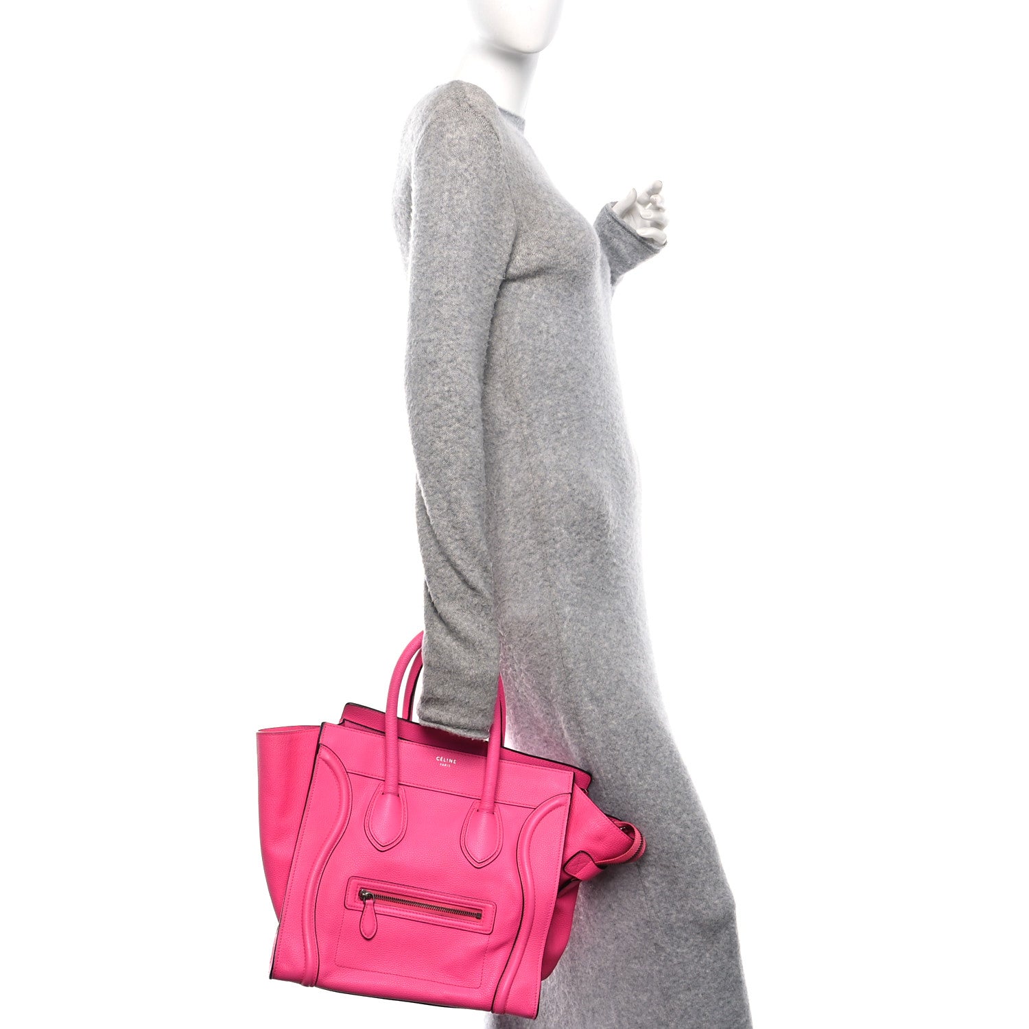 Celine Drummed Calfskin Mini Luggage Fluo Pink 2 of 10