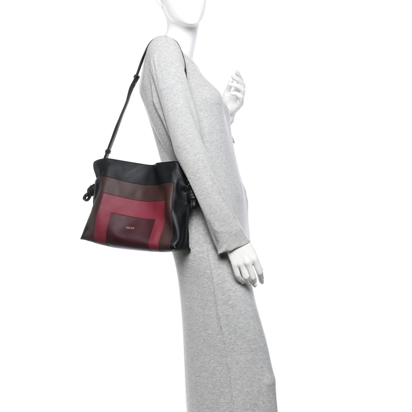 X ALBERS Nappa Calfskin Medium Flamenco Knot Clutch Black Burgundy