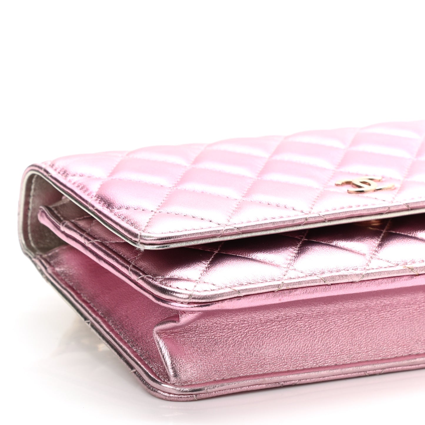Gradient Metallic Lambskin Quilted Like A Wallet Wallet On Chain WOC Gold Pink