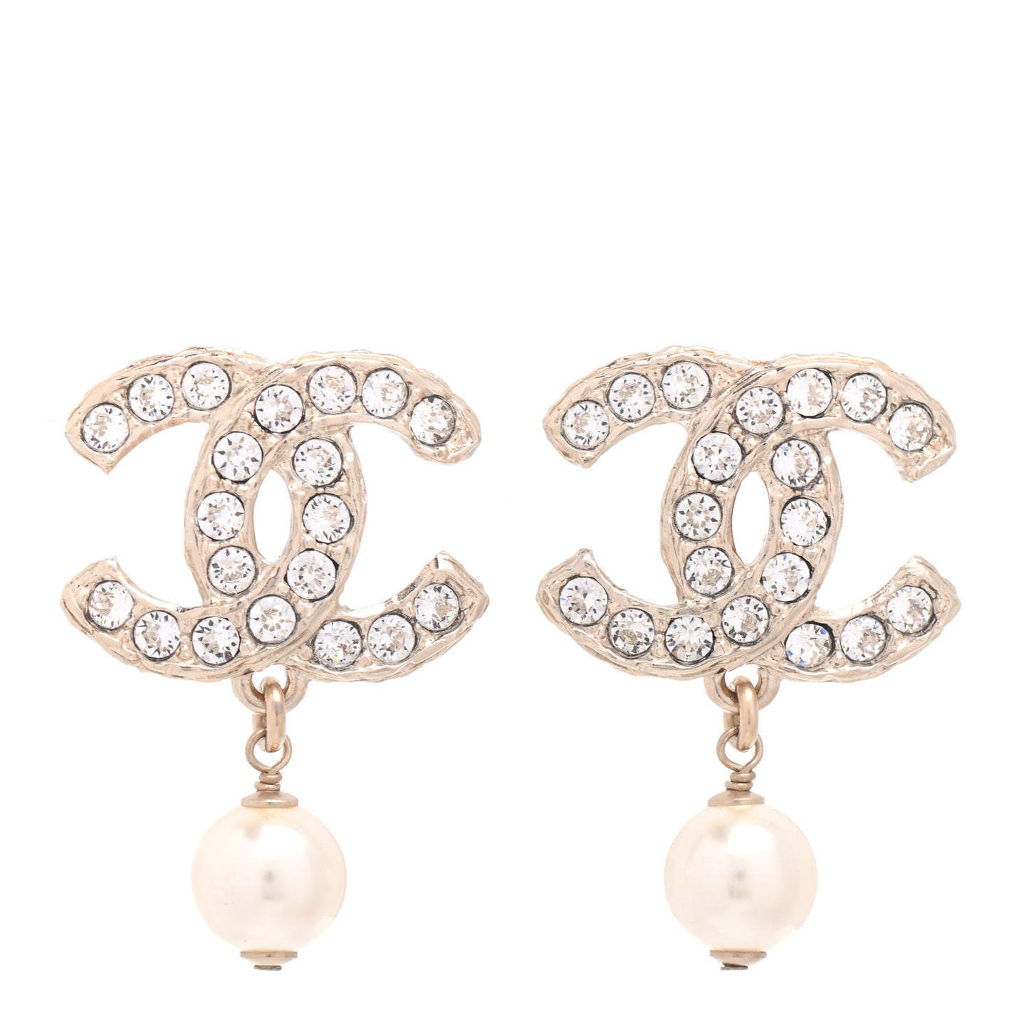 Crystal Pearl CC Drop Earrings Gold