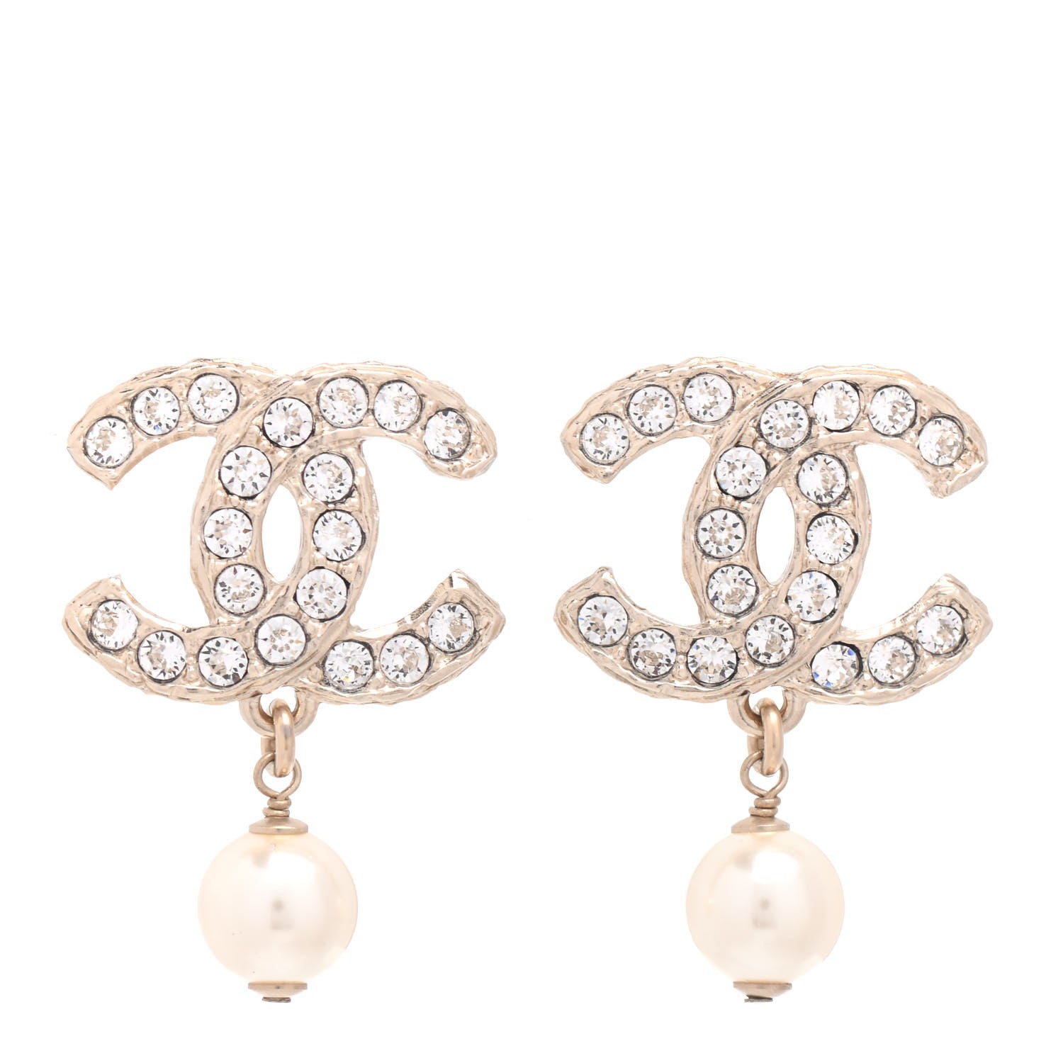 Chanel Crystal Pearl CC Drop Earrings Gold 1 of 4