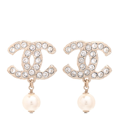 Chanel Crystal Pearl CC Drop Earrings Gold 1 of 4