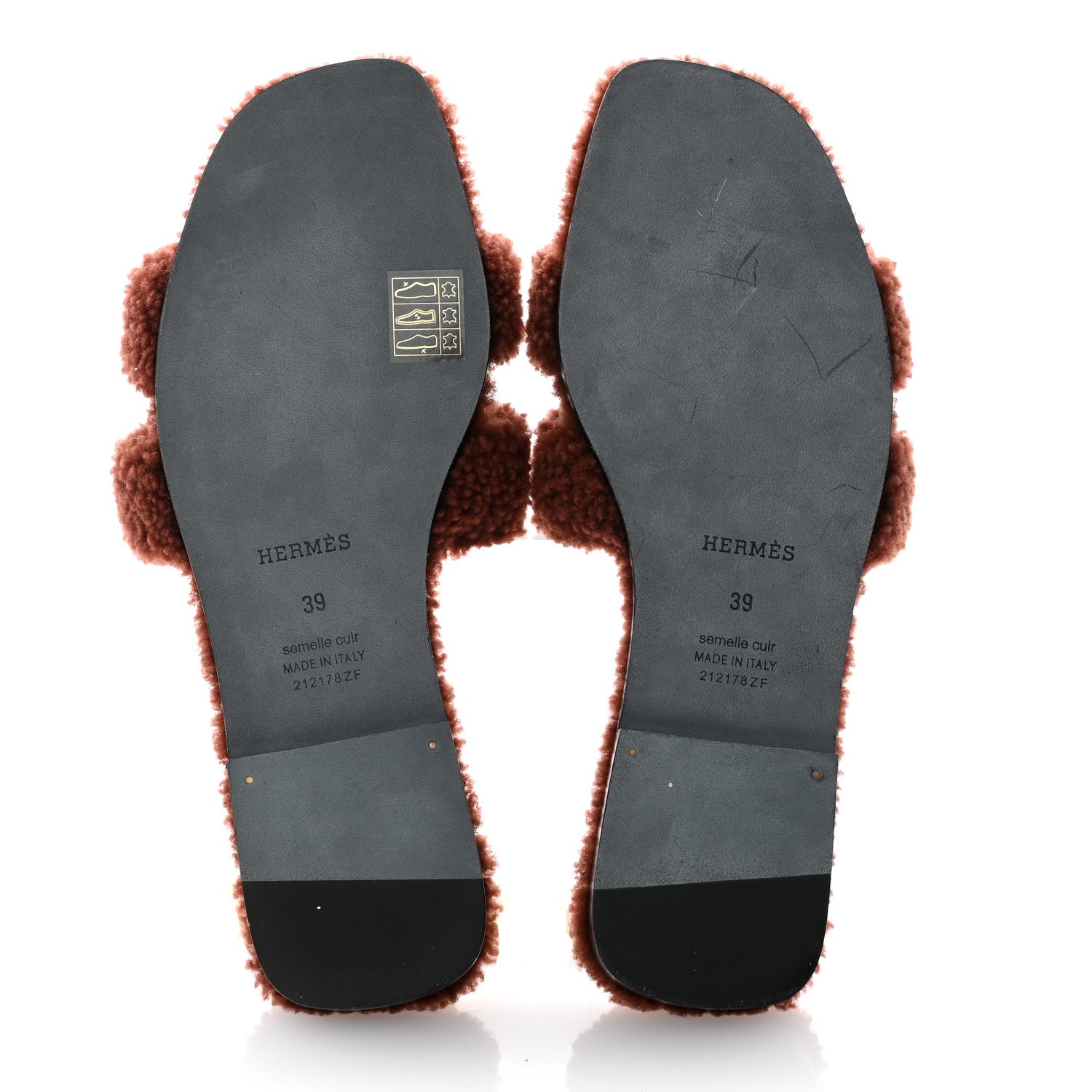 Hermes Woolskin Oran Sandals 39 Cognac 6 of 7