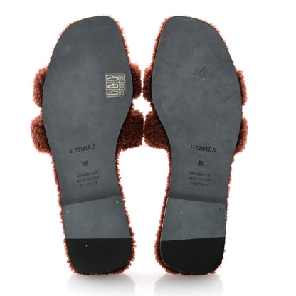Hermes Woolskin Oran Sandals 39 Cognac 6 of 7