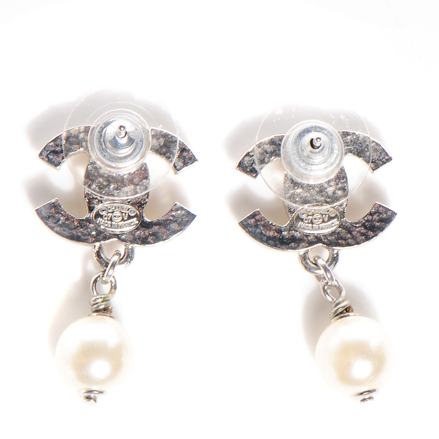 Pearl CC Drop Earrings Silver