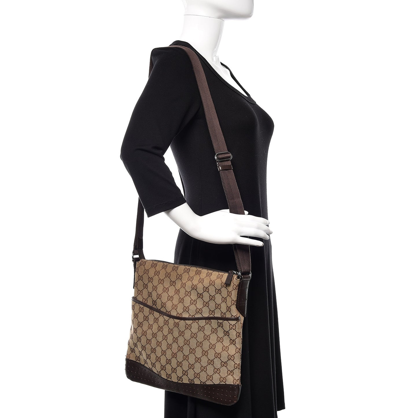 Monogram Calfskin Perforated Medium Flat Messenger Bag Dark Brown