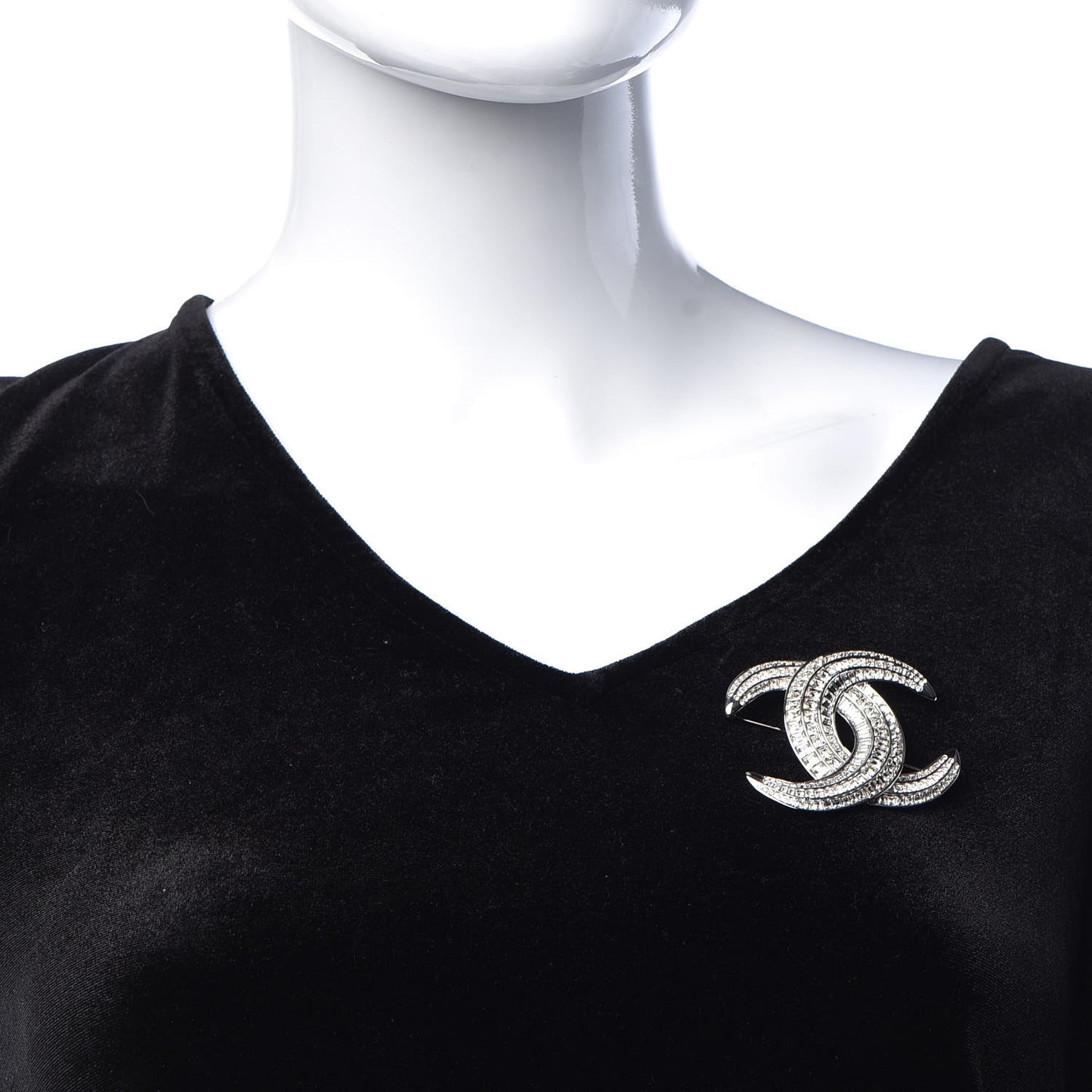 Baguette Crystal CC Brooch Silver