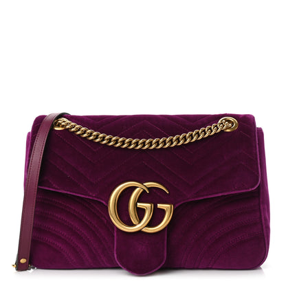 Gucci Velvet Matelasse Medium GG Marmont Shoulder Bag Fuchsia Violet Cyclamen 1 of 13