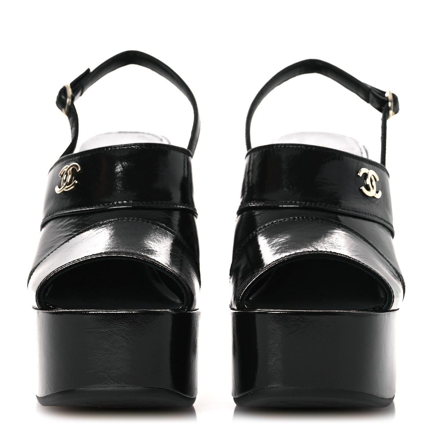 Crumpled Patent Lambskin Platform Sandals 39.5 Black