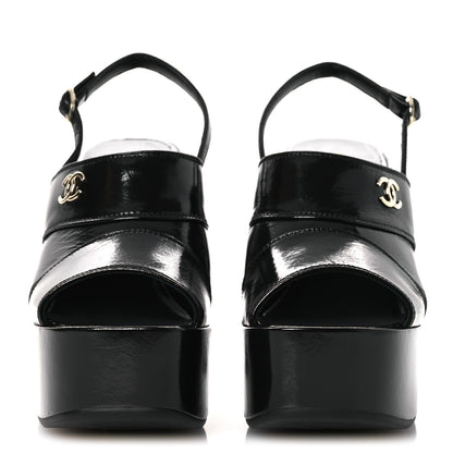 Chanel Crumpled Patent Lambskin Platform Sandals 39.5 Black 3 of 11