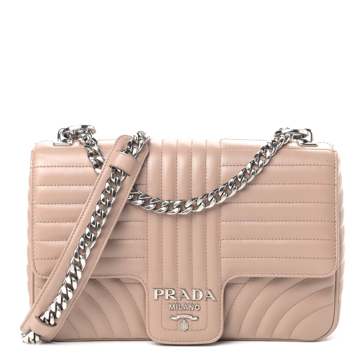 Prada Soft Calfskin Impunture Diagramme Large Chain Flap Shoulder Bag Cipria 1 of 13