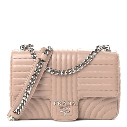 Prada Soft Calfskin Impunture Diagramme Large Chain Flap Shoulder Bag Cipria 1 of 13