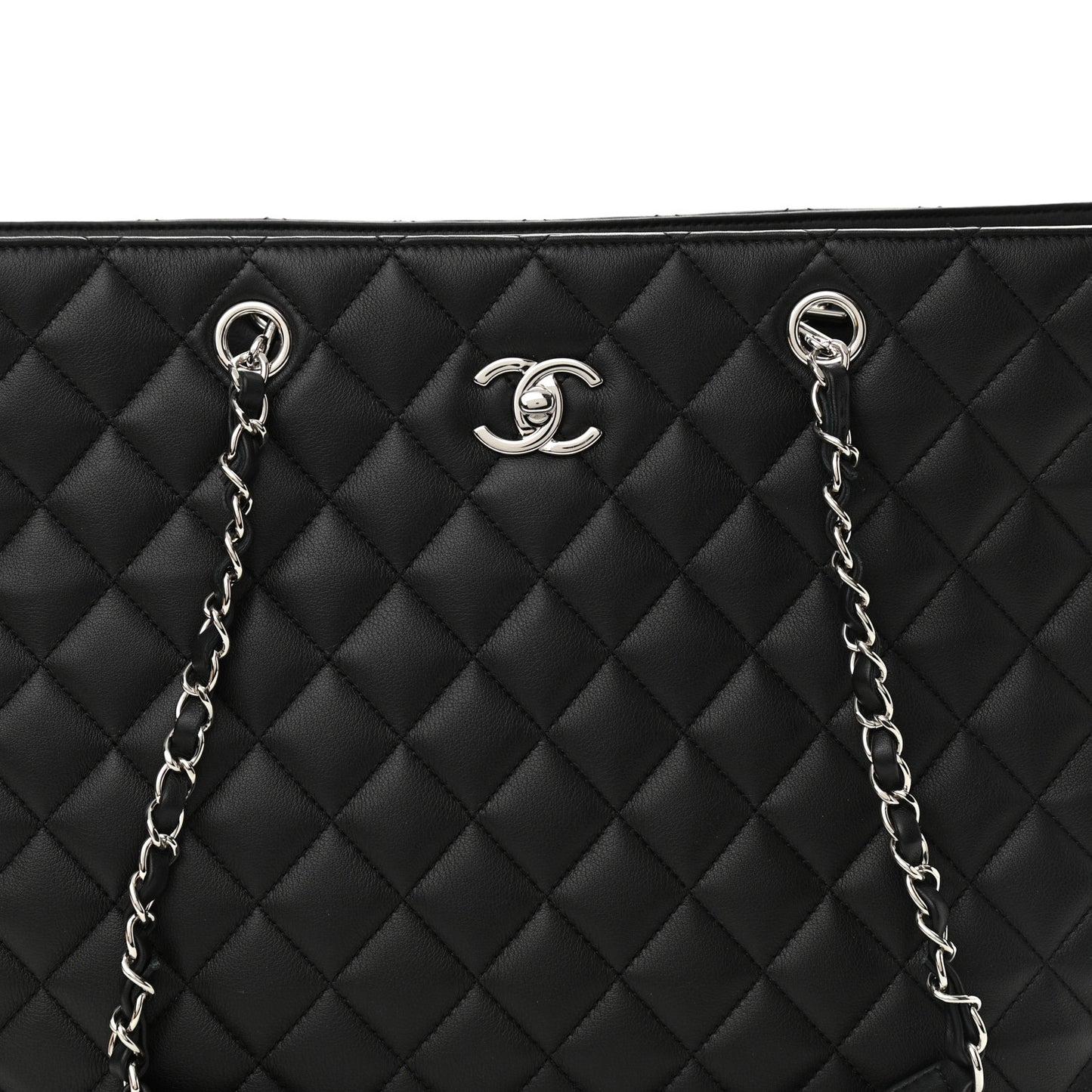 Calfskin Quilted Large Classic Shopping Tote Black
