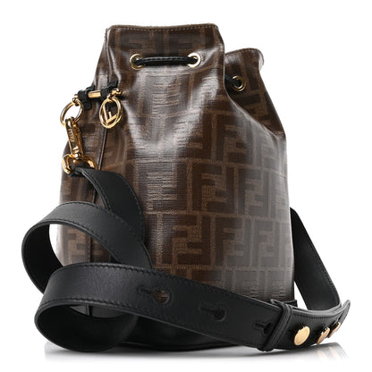 Fendi Glazed Fabric Vitello Grace F is Fendi FF 1974 Stamp Patch Grande Mon Tresor Bucket Bag Mogano Panna Black 3 of 10