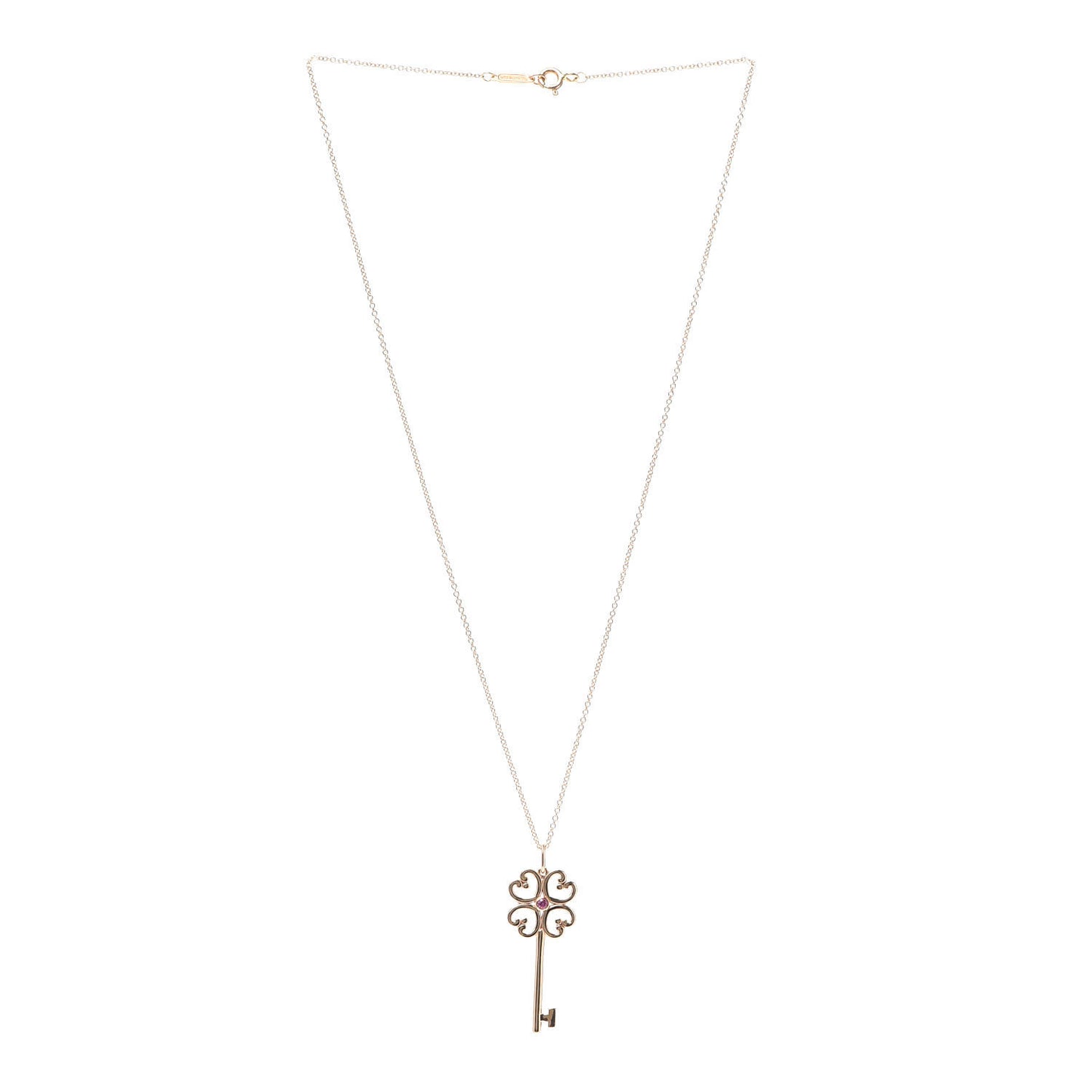 18K Rose Gold Pink Sapphire Quatra Key Pendant Necklace