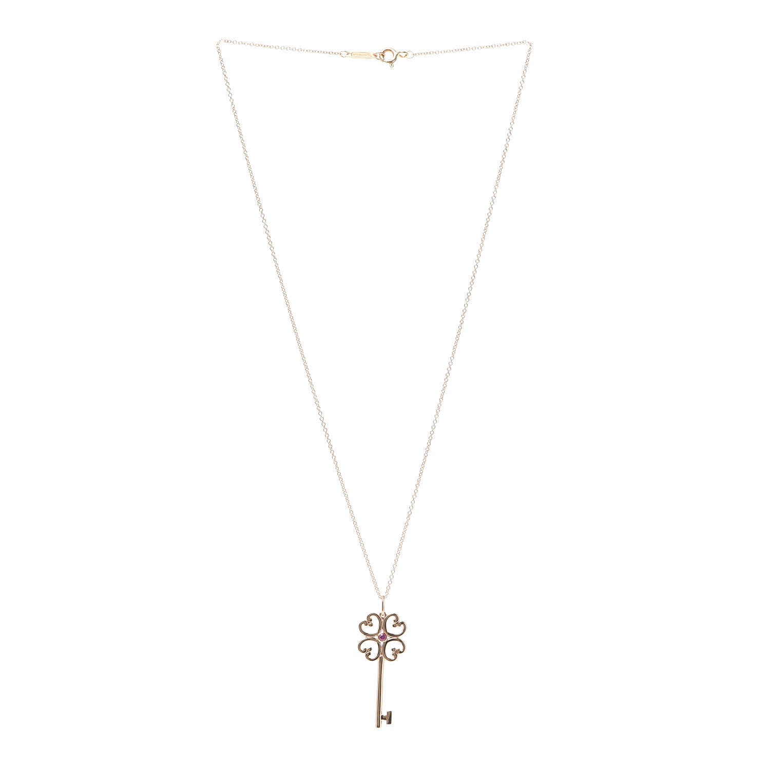 Tiffany 18K Rose Gold Pink Sapphire Quatra Key Pendant Necklace 3 of 6