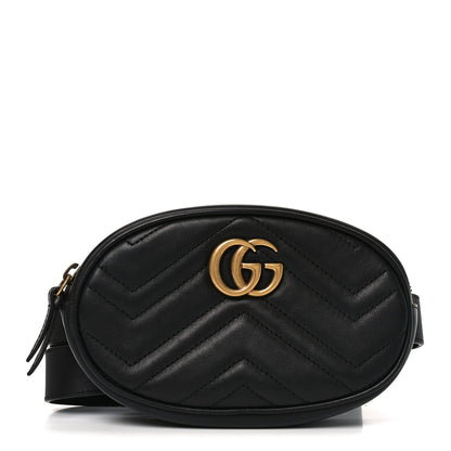 Gucci Calfskin Matelasse GG Marmont Belt Bag 85 34 Black 1 of 10
