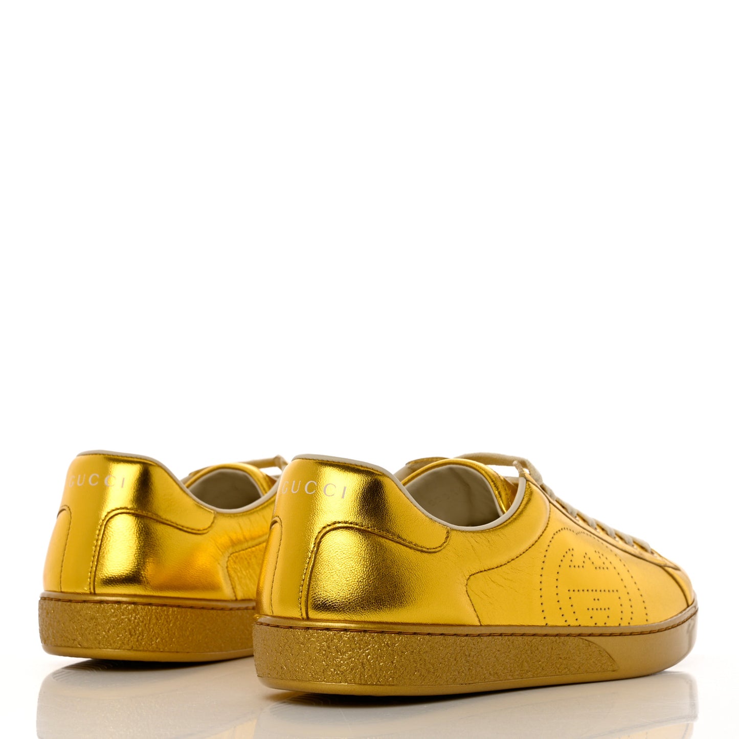 Metallic Nappa Interlocking G Perforated Mens Ace Sneakers 8.5 Oro Vecchio