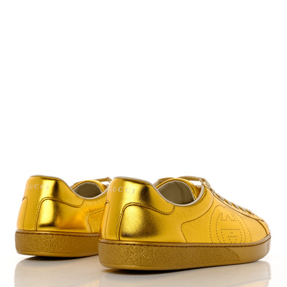 Gucci Metallic Nappa Interlocking G Perforated Mens Ace Sneakers 8.5 Oro Vecchio 4 of 10
