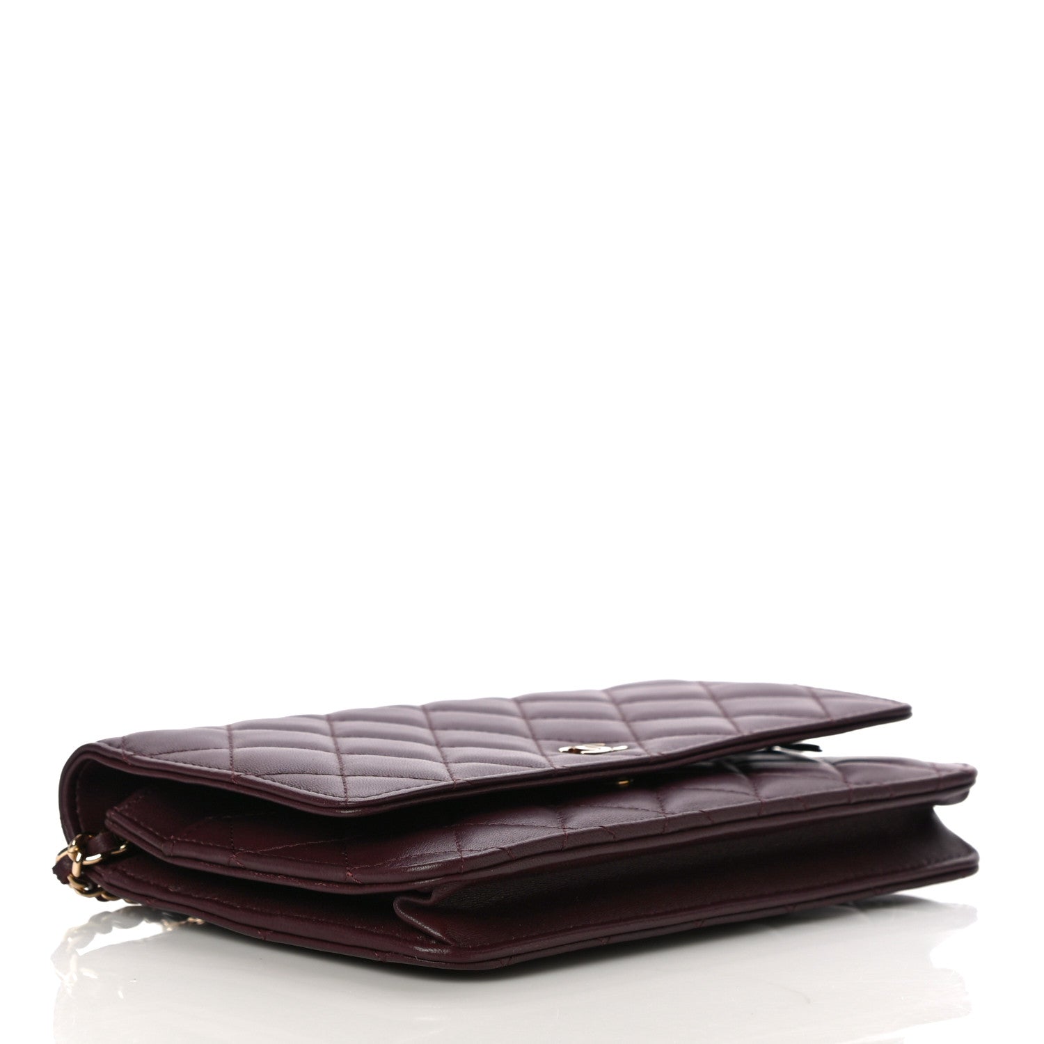 Chanel Lambskin Quilted Wallet On Chain WOC Burgundy 4 of 12